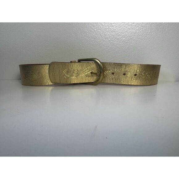 Lauren Ralph Lauren Gold Leather Belt Embossed Wide Waist Belt Women’s